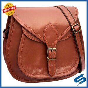 Full Grain Leather Crossbody Satchel Bag with Adjustable Strap